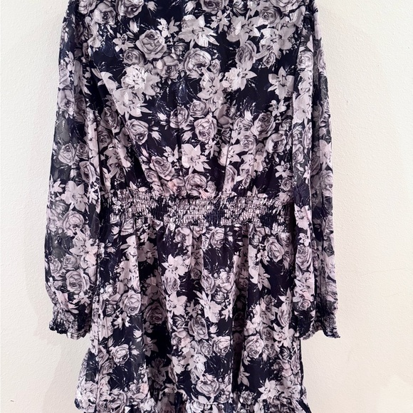 Dizzy Lizzy Black Floral Faux Wrap Ruffle Dress Large NEW Sheet Mesh Shiny Goth - Picture 5 of 6